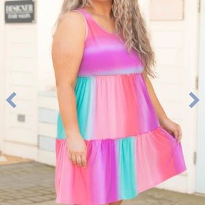 Plus Size multi-color teal/purple/pink dress.